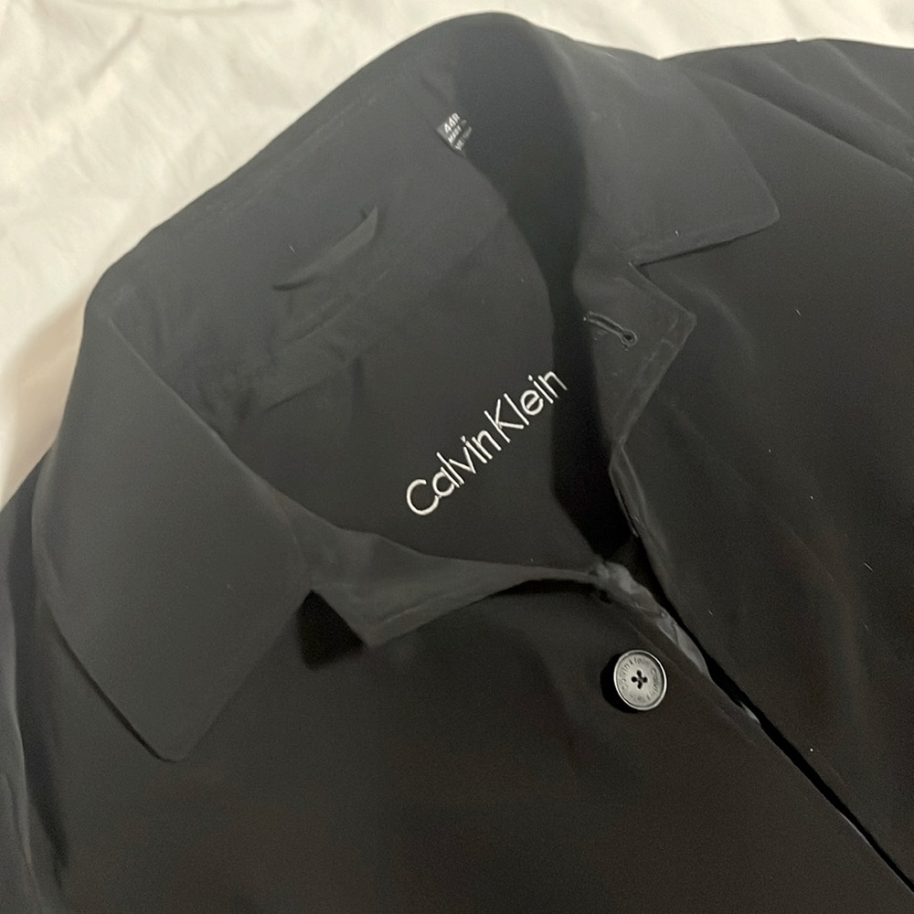 Calvin Klein fall/spring coat, men’s Calvin Klein trench, men’s black coat, 44R